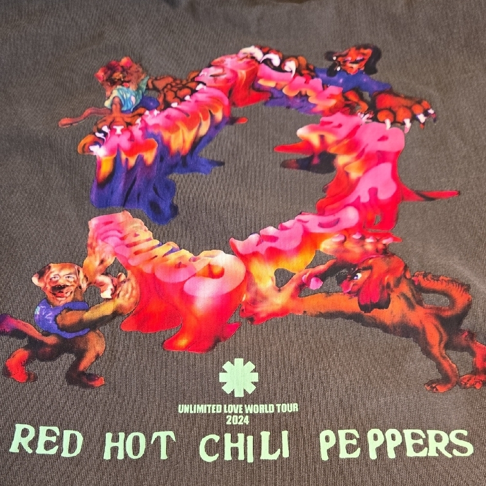 Red Hot Chilipeppers Gray Short Sleeve Unlimited Love World Tour Tee with Logo - Picture 4 of 6